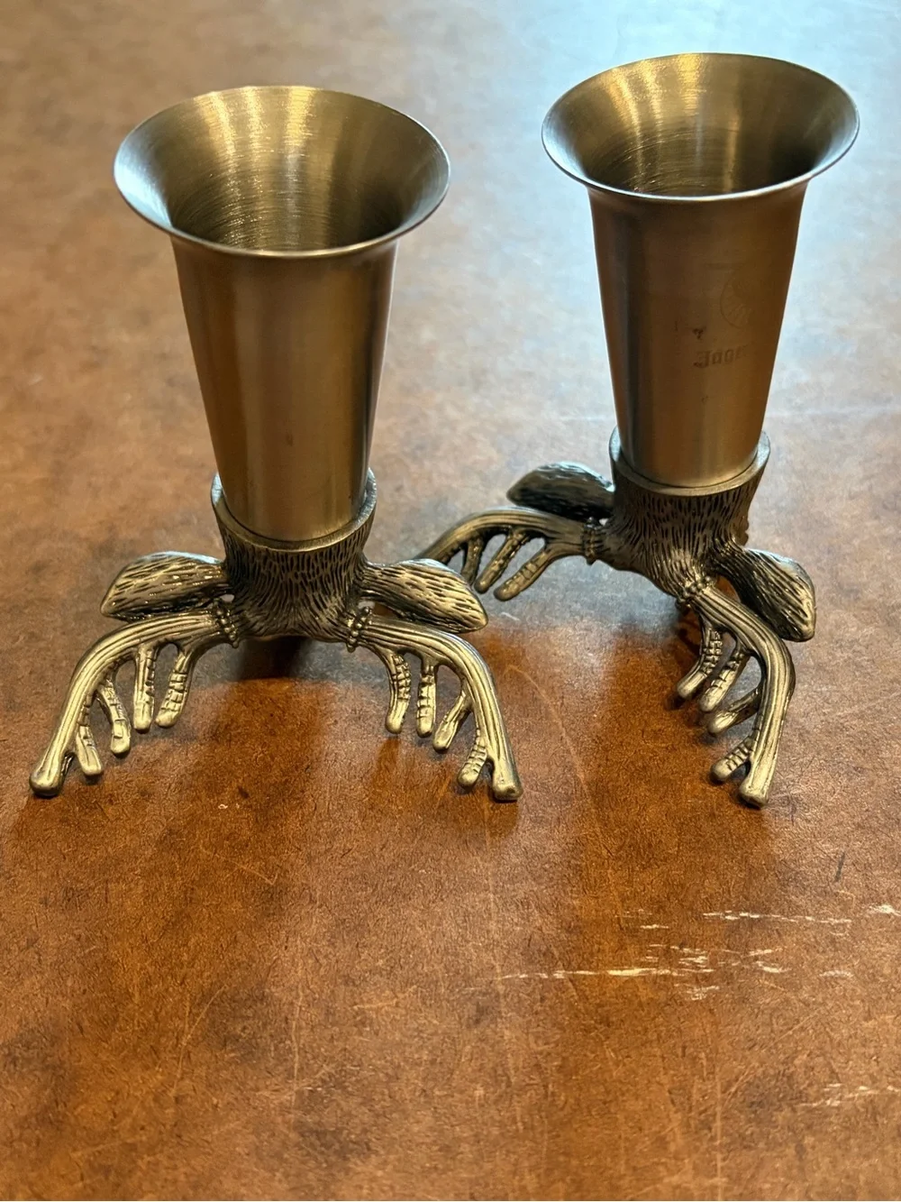 Vintage- 2 Jäegermeister Stag Deer Head Pewter/Stainless Steel Shot Glasses. 🦌
